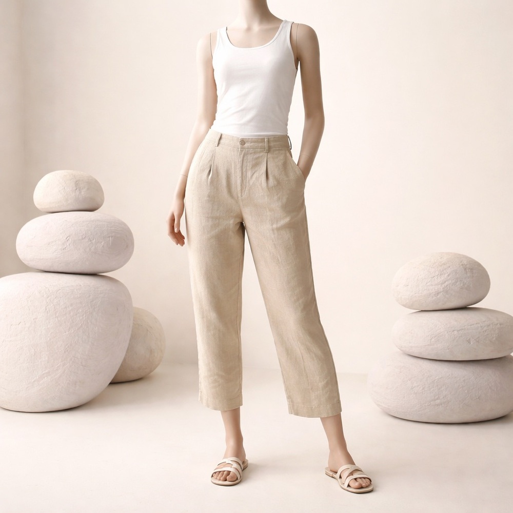 Lauren Ralph Lauren Womens 100% Linen Pull On Elastic Waist Pant Beige Size 18WP
